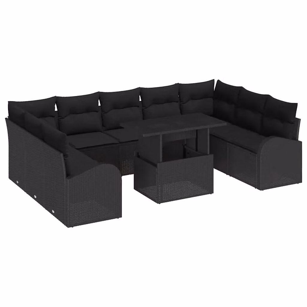 Set Divano da Giardino Moderno vidaXL in Rattan Nero con Cuscini e Tavolino – 2