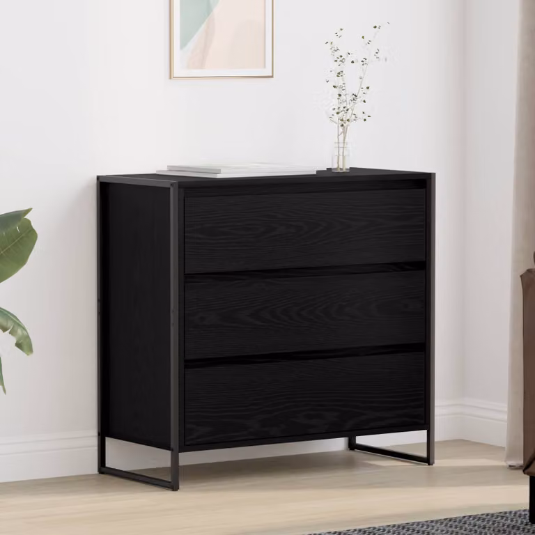 Credenza stile industrial vidaXL in legno e metallo, colore nero, L 79 x P 36 x H 75.5 cm