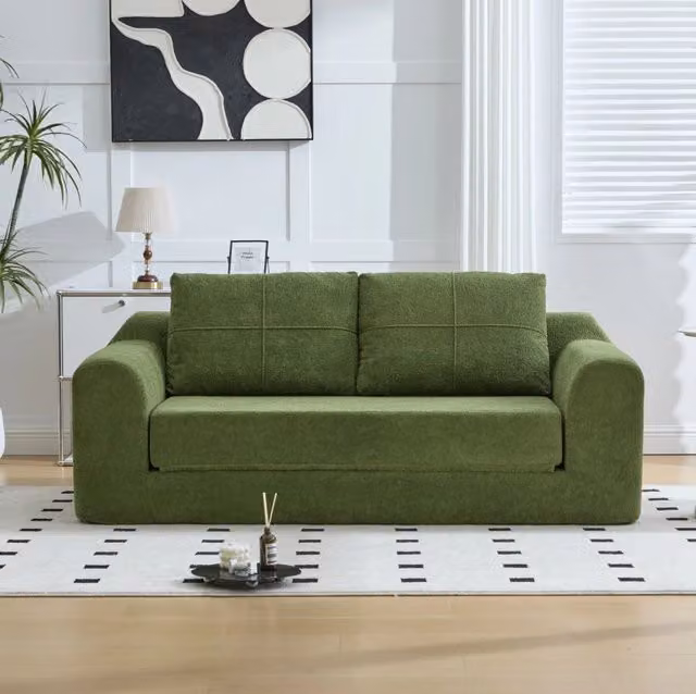 Divano letto da pavimento 2 in 1 verde militare in tessuto - pieghevole