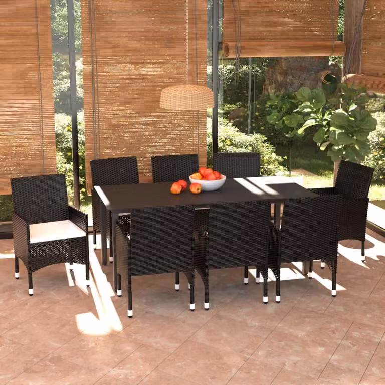 Maison Exclusive - Set da pranzo da giardino 9 pezzi con cuscini in polyrattan nero