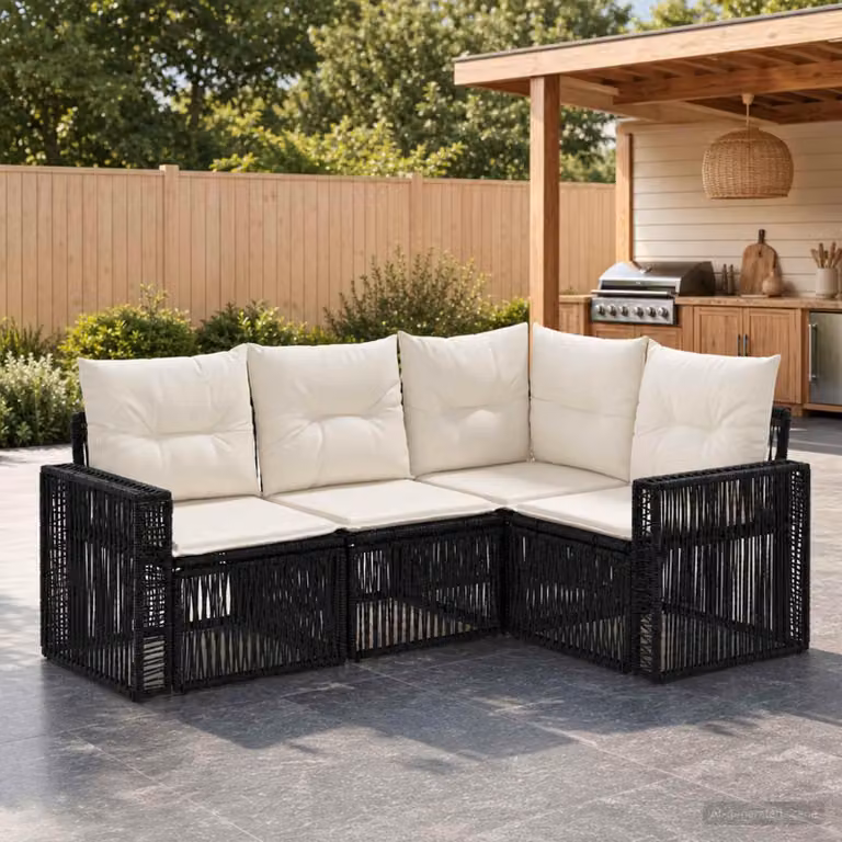 Maison Exclusive - Set di divani da giardino, 4 pezzi, 4 posti, colore nero e crema