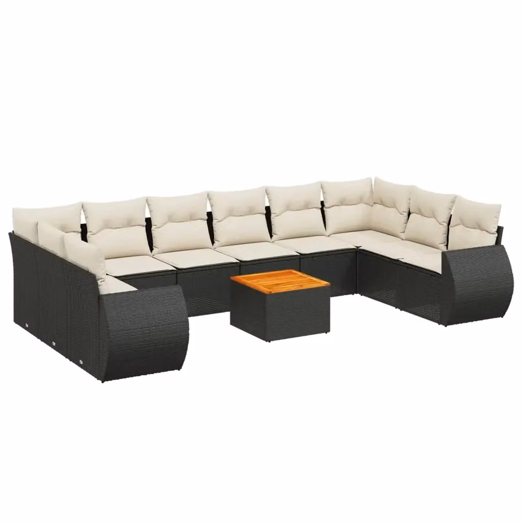 Set di Divani da Giardino VIDAXL a Forma di U in Polyrattan Nero con 11 Pezzi e Cuscini – 2