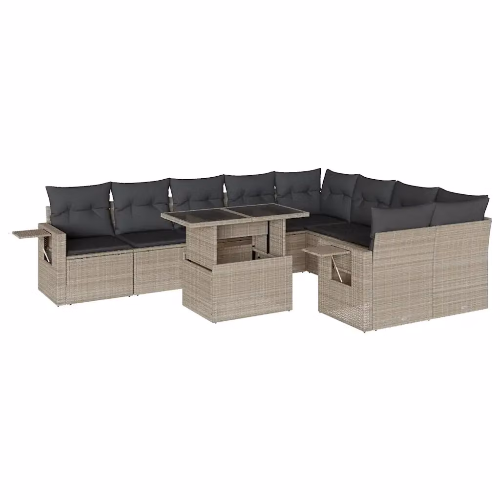 vidaXL Set Divano da Giardino 10 pz a Forma a L in Polyrattan con Cuscini Antracite e Tavolino da Esterno – 2