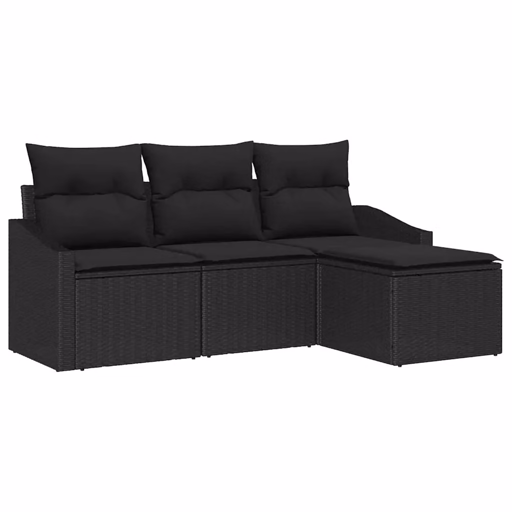 Set di divani da giardino vidaXL a forma di L in polyrattan nero con cuscini inclusi – 2