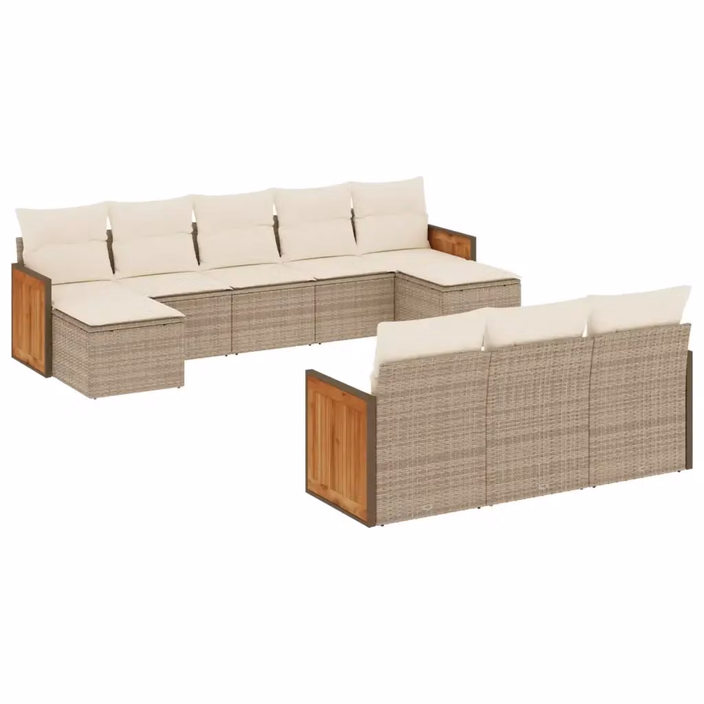 vidaXL Set Divano da Giardino 10 pz a forma di U in Polyrattan con Cuscini Beige e Struttura in Acciaio e Legno di Acacia – 2