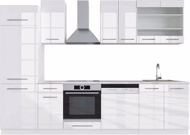 Cucina componibile moderna Vicco Fame-Line Bianco lucido, L: 300 cm, H: 206.8 cm, P: 60 cm