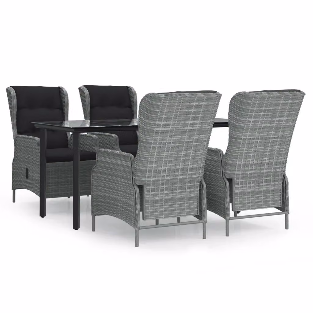 Set da Pranzo da Giardino 5 Pezzi vidaXL in Polyrattan Grigio e Nero con Piano in Vetro – 2