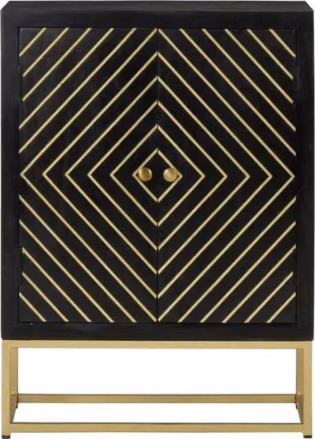 Credenza | Madia | Buffet da pranzo | Armadio da pranzo con 2 Ante Nero e Oro 55x30x75 cm Legno Massello Mango