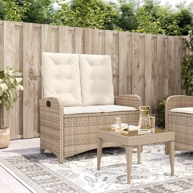 Panca Reclinabile da Giardino Outsunny in Polyrattan Beige con Cuscini – 1