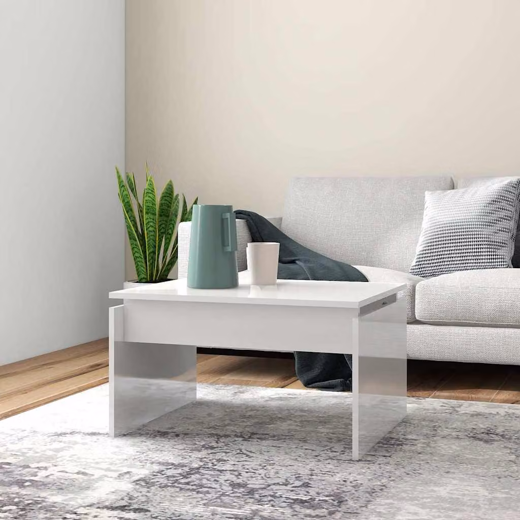 vidaXL Tavolino da Salotto Moderno Bianco Lucido in Legno e MDF L: 68 cm, P: 50 cm, H: 38 cm