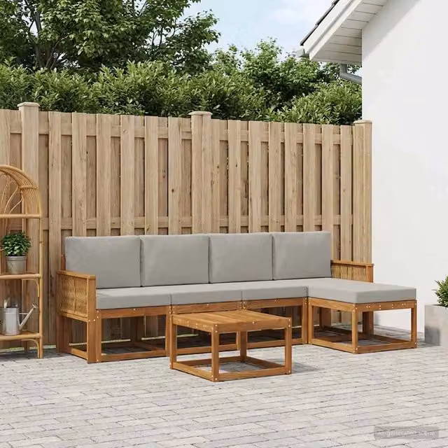 Set di divani da esterno 6 pz Naturale e Grigio Chiaro 3385157