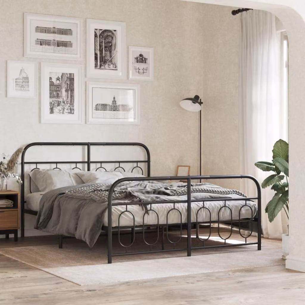 vidaXL Giroletto in metallo con testiera e pediera, Nero, 140 x 190 cm