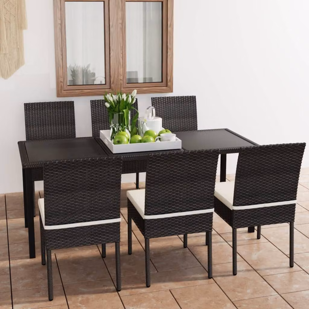 The Living Store Set da pranzo da giardino 7 pezzi in poly rattan nero