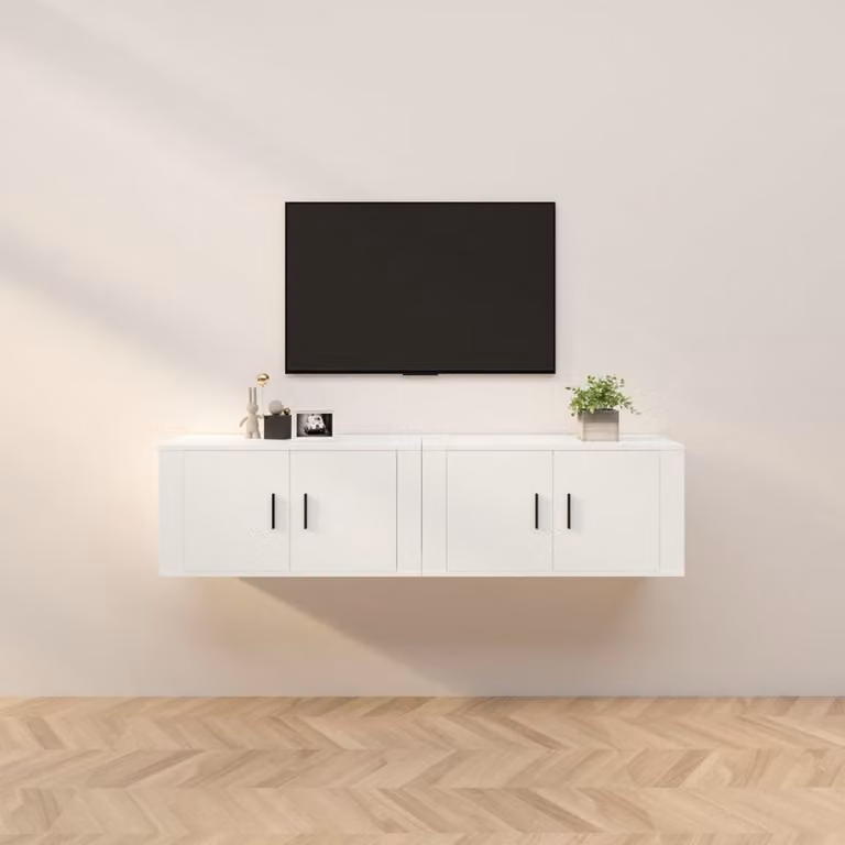 Set di 2 mobili porta TV da parete vidaXL in legno bianco, stile classico, L 80 cm x P 34,5 cm x H 40 cm