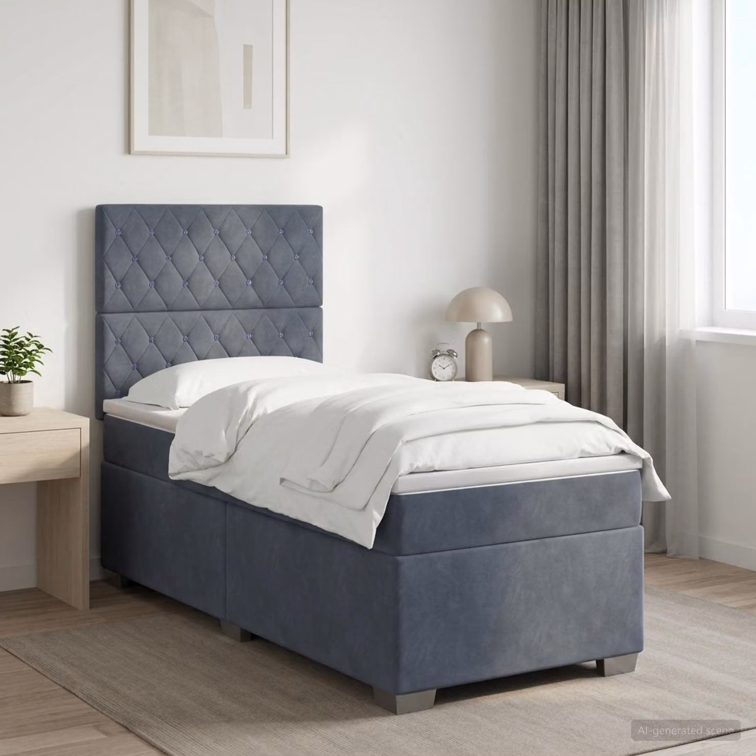 Letto box spring con materasso vidaXL in velluto Grigio Scuro, L/P: 90 x 200 cm