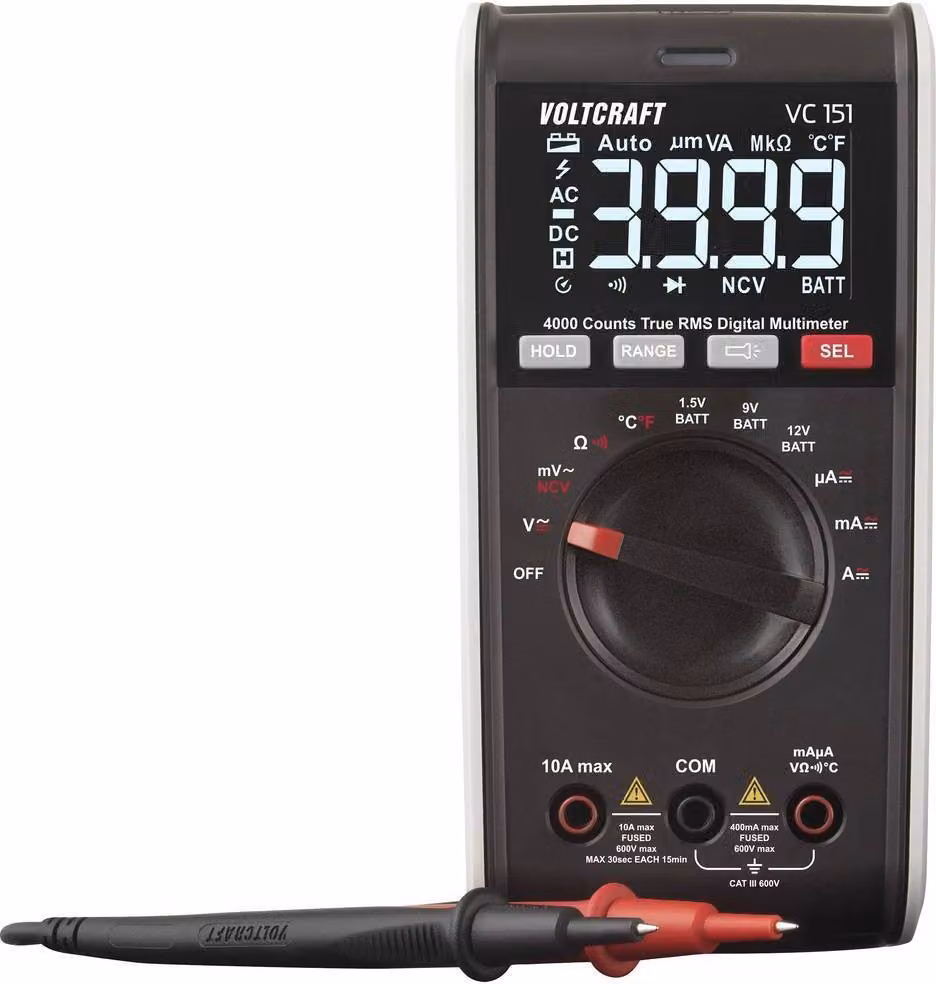 VOLTCRAFT VC151 Multimetro portatile calibrato (ISO) digitale CAT III 600 V Display (conteggi): 4000 (VC-12922605)