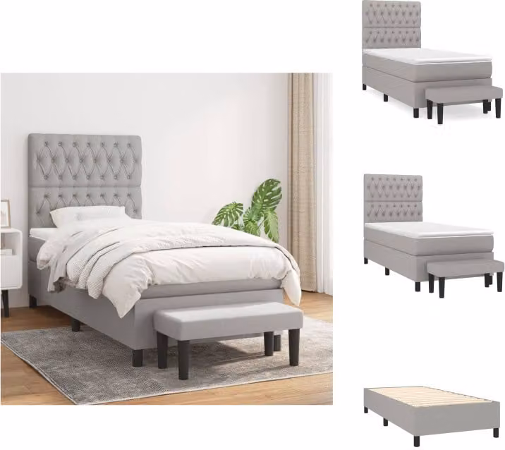 vidaXL Letto a molle con materasso grigio chiaro 90x200 cm in tessuto - Letti & strutture letto