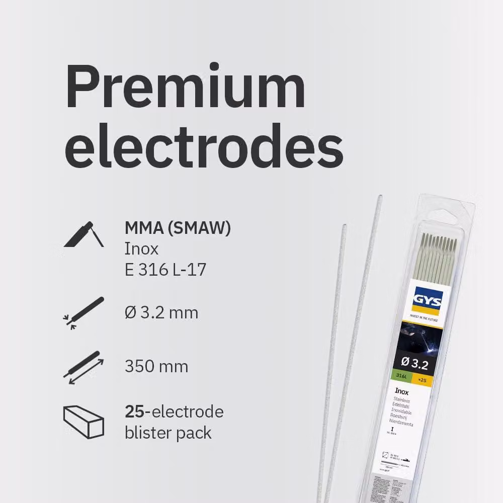 25 elettrodi in acciaio inossidabile 316L, diametro 3,2 mm, confezionati in blister