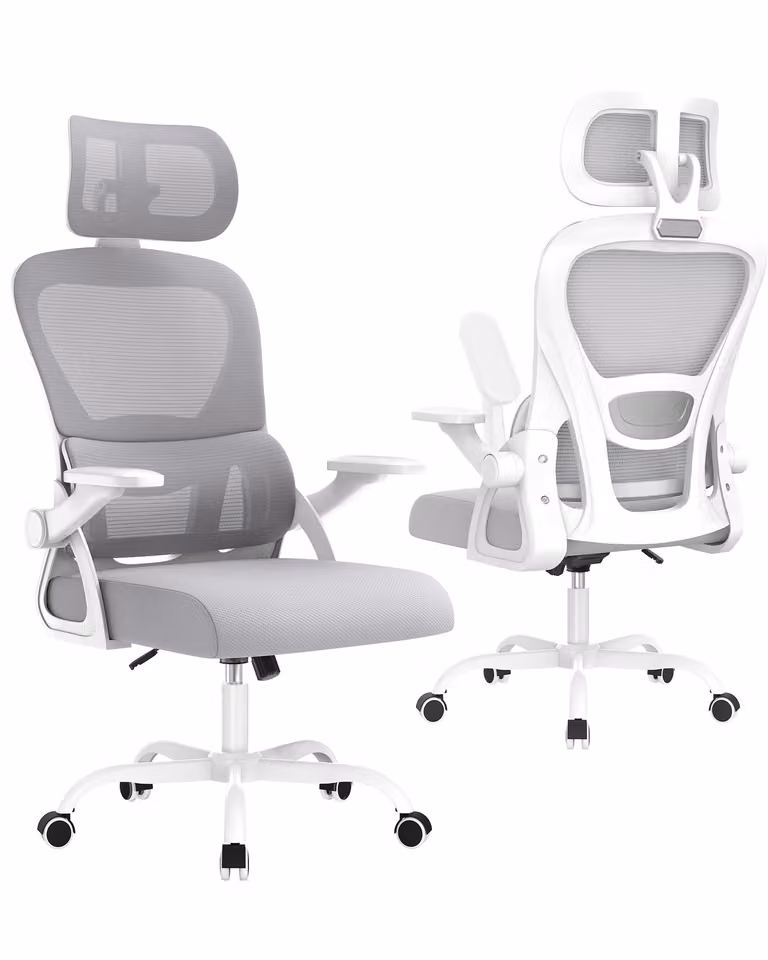Sedia da ufficio ergonomica, sedia da scrivania con poggiatesta e braccioli regolabili, supporto lombare a forma di C, sedia girevole, sedie da ufficio con funzione oscillante