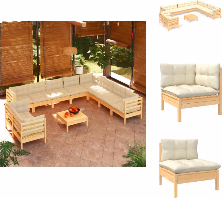 vidaXL set salotto da giardino 11 pezzi con cuscini crema in legno di pino massiccio - Set di mobili da giardino