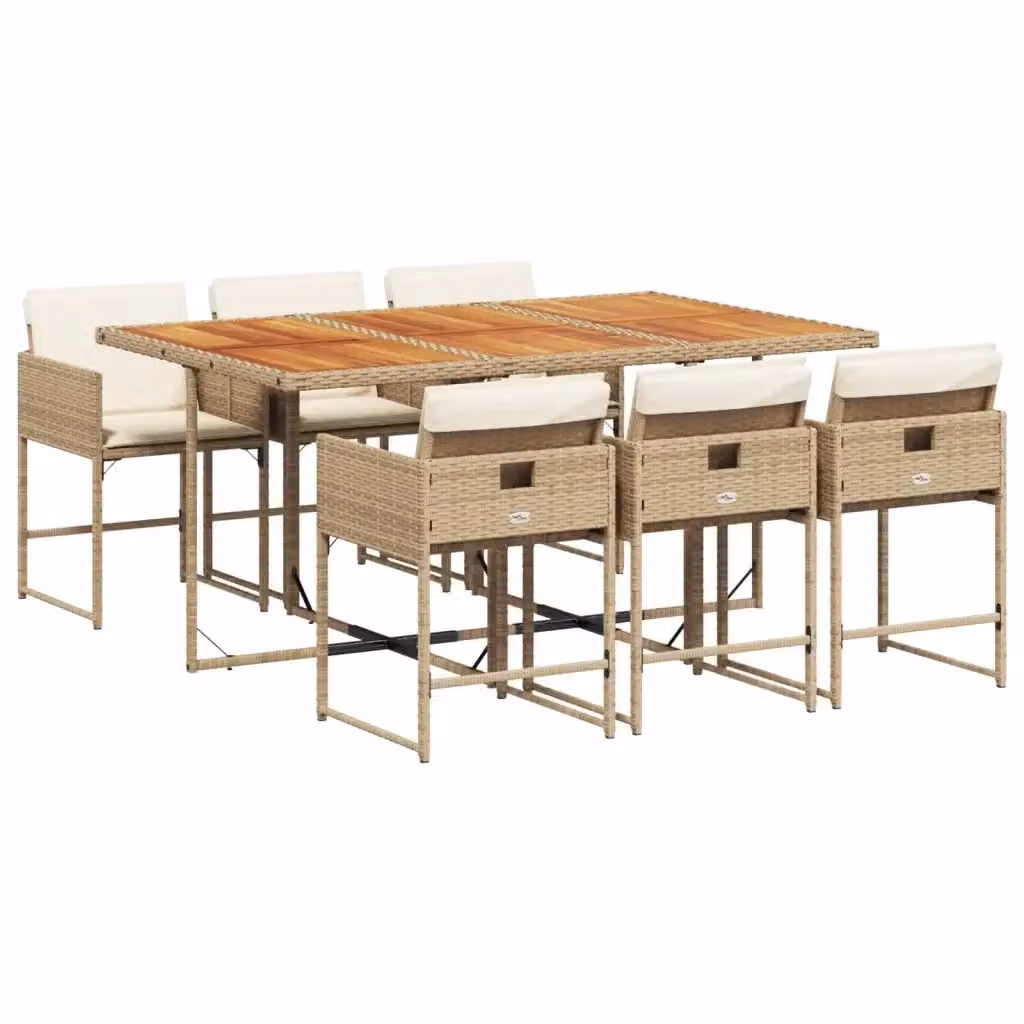 vidaXL Set da Pranzo da Giardino 7 pz in Polyrattan con Cuscini Beige e Legno di Acacia – 2
