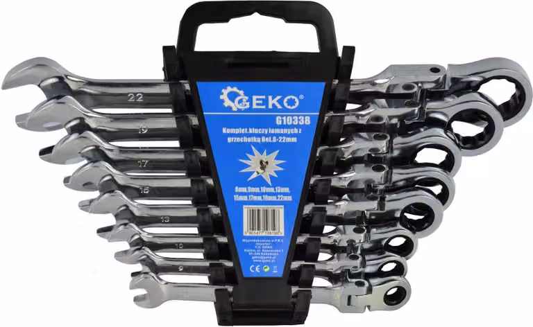 Set-kit  di chiavi a cricchetto snodate 8 – 22 mm, combinate,con snodo 8 pezzi Geko