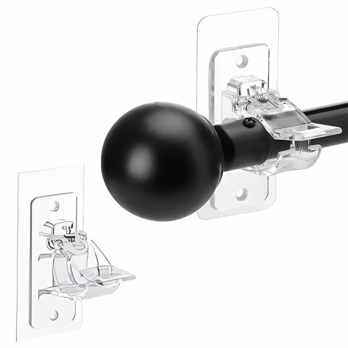 Confezione da 2 ganci adesivi per tende, trasparenti, adatti per tende con diametro massimo di 3 cm