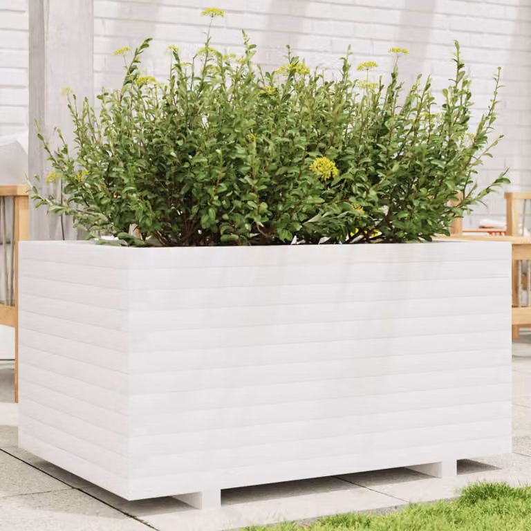 Fioriera da giardino vidaXL in legno di pino massello, colore bianco, L 90 cm x P 60 cm x H 49,5 cm