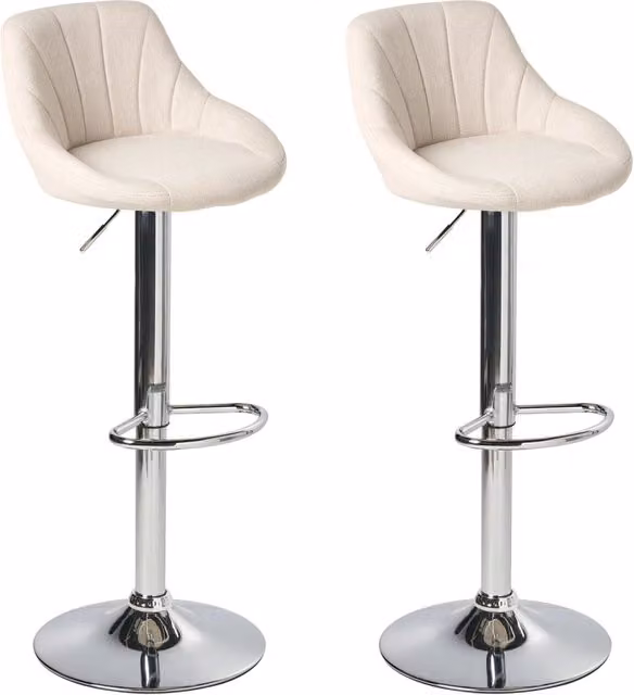 Set di 2 sgabelli da bar Beliani IT in tessuto beige con poggiapiedi in metallo argento e seduta girevole a 360 gradi