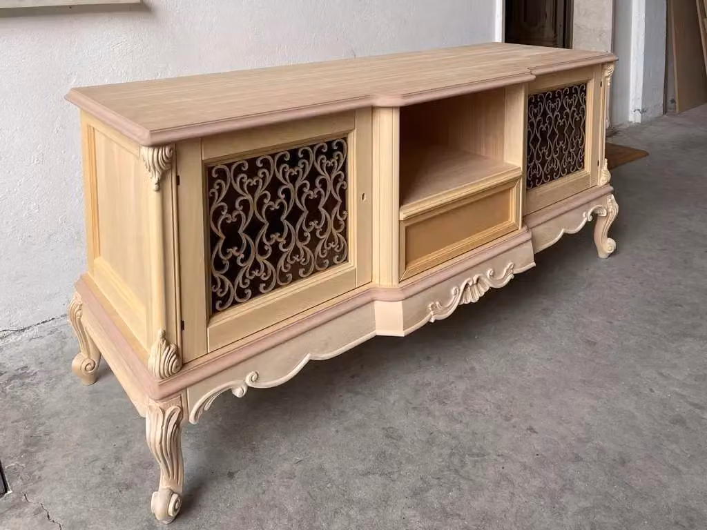 Porta TV classico barocco Mobili 2G in legno grezzo inciso con 2 ante e 1 cassetto L: 174 cm, P: 60 cm, H: 76 cm – 3