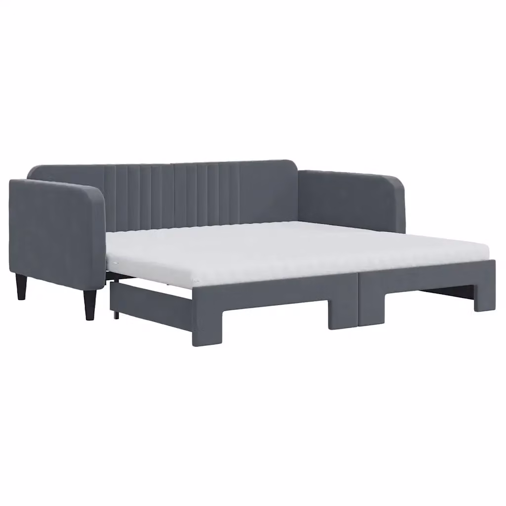 Divano Letto Estraibile vidaXL in Velluto Grigio con Cassetto per Soggiorno e Camera da Letto L/P/H: 213 x 90 x 75 cm – 2