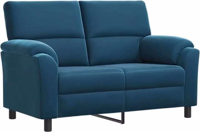 Divano moderno in velluto blu vidaXL con struttura in metallo e coperture rimovibili L: 154 cm, P: 85 cm, H: 93 cm – 1