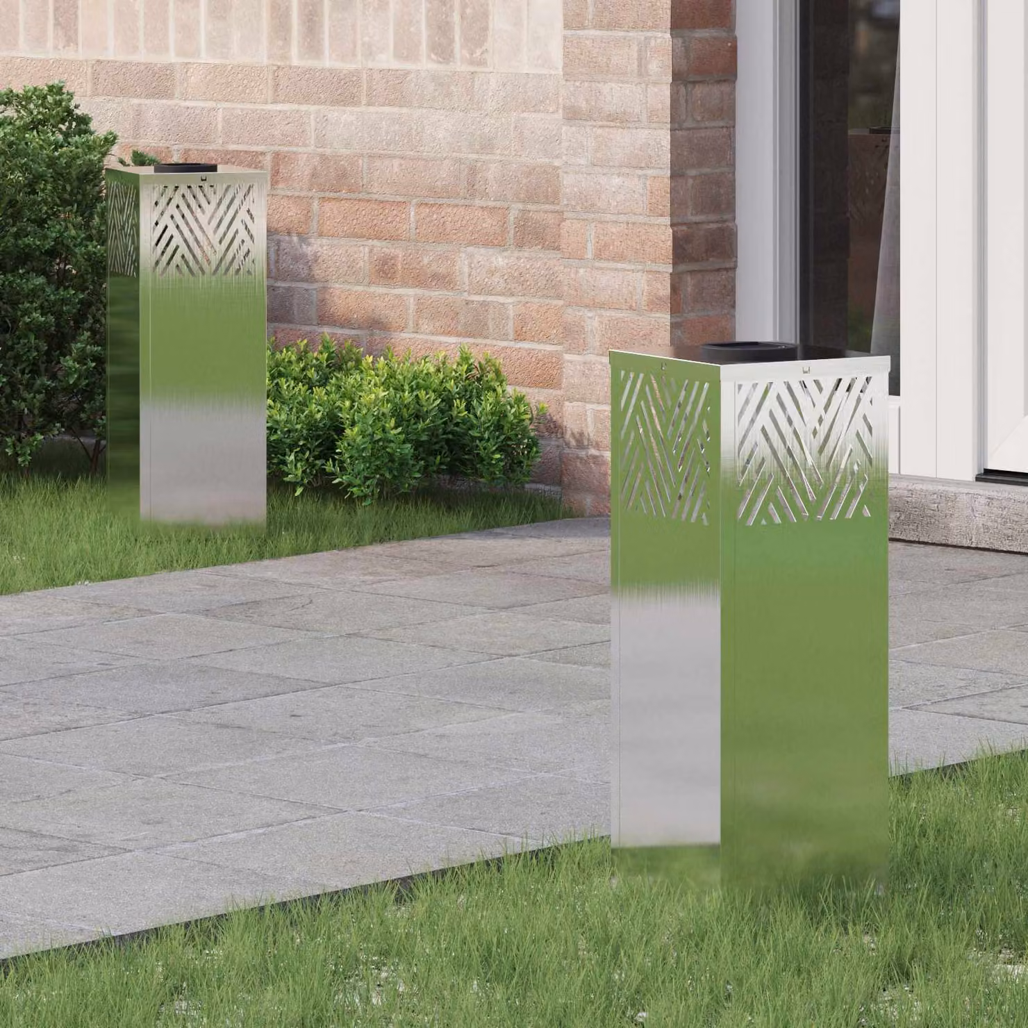 Set di 2 faretti LED solari vidaXL per sentieri e giardino in acciaio inossidabile, luce bianco caldo, L 18 x P 18 x H 50 cm