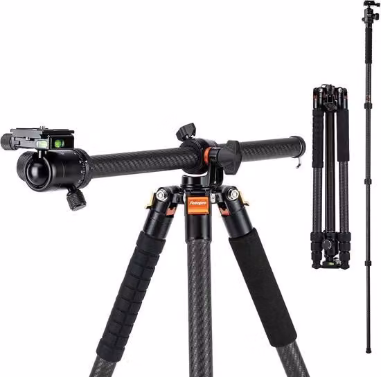 Stativo per fotocamera in fibra di carbonio da 75 pollici con testa a sfera 360 e piastra rapida per DSLR e videocamere, colore nero
