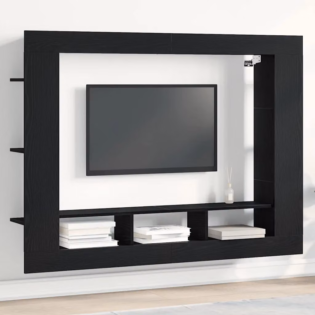Mobile TV vidaXL moderno in legno ingegnerizzato nero e rovere L/P/H: 152 x 22 x 113 cm