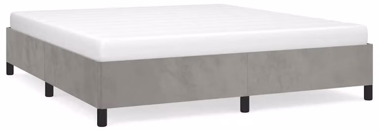 Struttura letto senza materasso, colore grigio chiaro, dimensioni 193x203 cm, modello King, rivestita in velluto