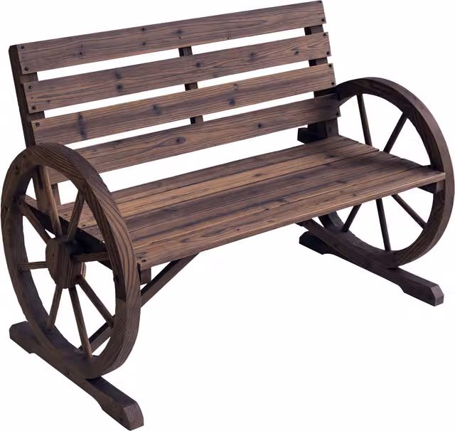 Panchina da giardino rustica Outsunny con braccioli a ruota per 2 persone, Marrone, L: 105.5 cm, P: 59 cm, H: 75 cm