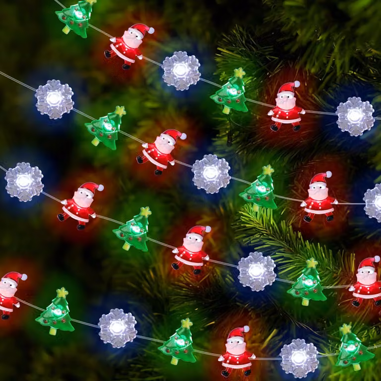 Catena luminosa a LED, 3 metri, 20 LED, con motivi natalizi, per uso interno