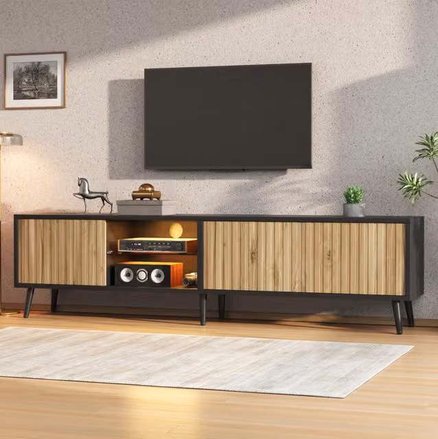 Mobile TV con LED e 3 ante; 175 x 31 x 43;5 cm; in pannello truciolare; effetto legno naturale e nero