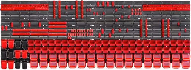 Pannello portautensili KADAX da parete per officina, 232x78 cm, 82 scomparti, 80 supporti, garage.