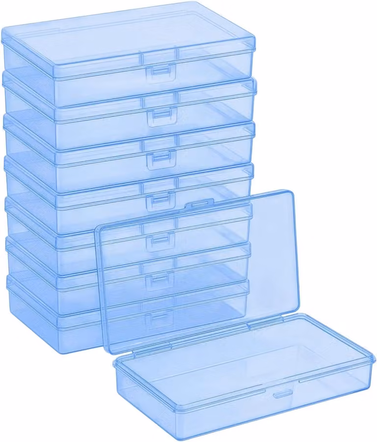 Set di contenitori trasparenti, 8 pezzi, dimensioni 13,5x8x3 cm, ideali per articoli da hobbistica e artigianato