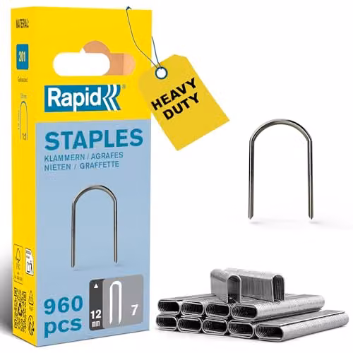 Rapid Confezione da 960 Graffe N.7/12 mm per Cavi a Bassa Tensione da 6 mm con Corona Arrotondata e Struttura a Filo Sottile, Lunghezza Gamba 12 mm