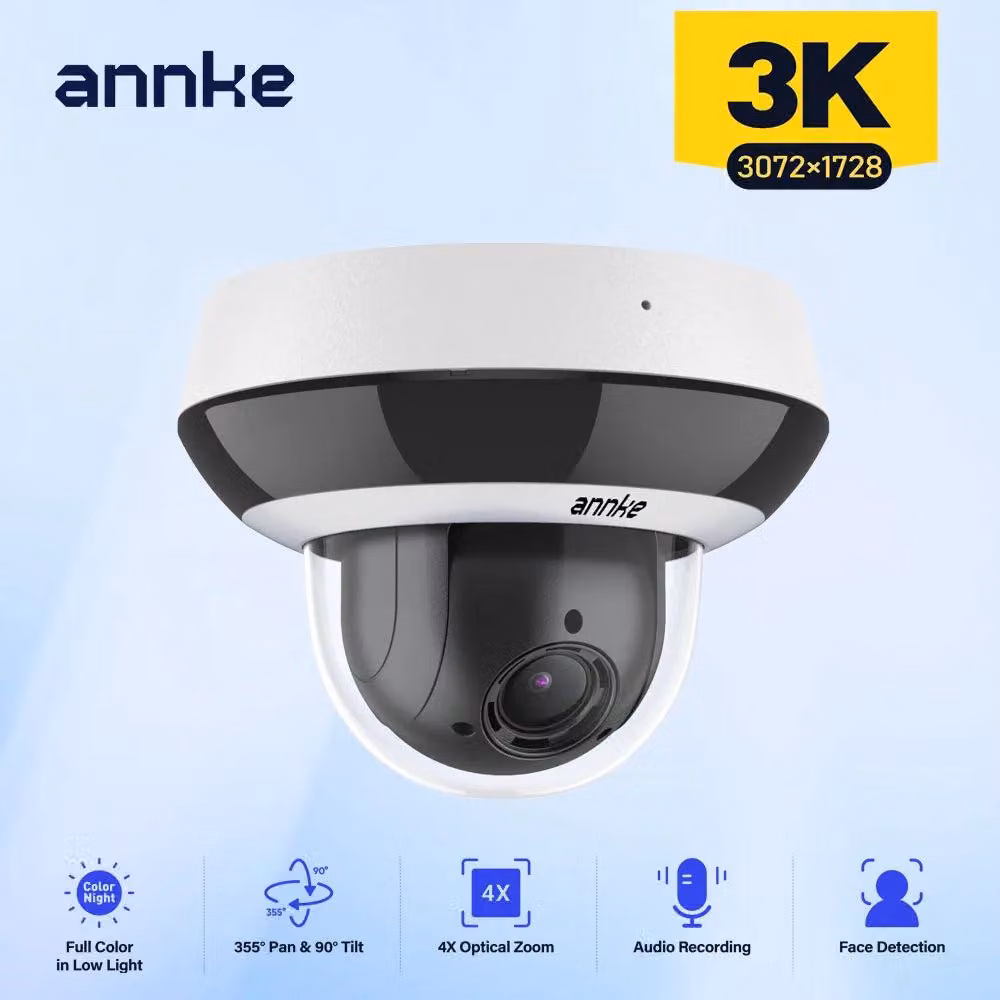 Telecamera di sicurezza PTZ da 4MP con zoom ottico, rilevamento intelligente basato sull'intelligenza artificiale e connessione PoE