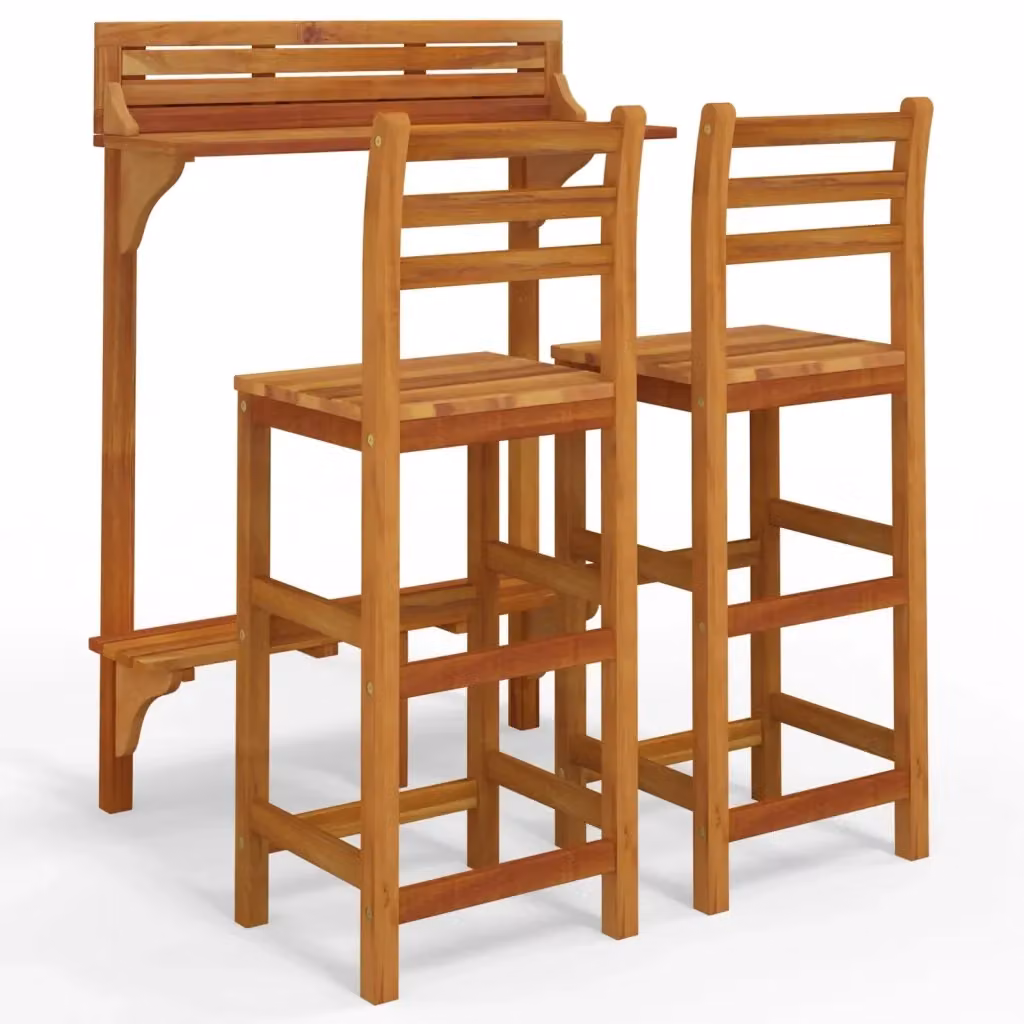 Set da Bar per Balcone e Giardino vidaXL in Legno di Acacia Marrone, 3 Pezzi – 2