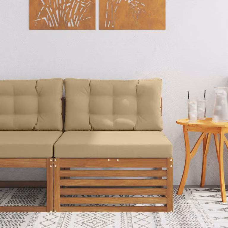 vidaXL Divano centrale da esterno moderno in legno di acacia massello naturale colore marrone e beige