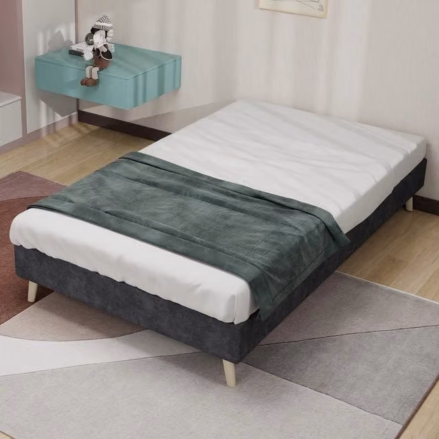 Letto Singolo Minimal in Velluto Grigio L/P: 90 x 200 cm