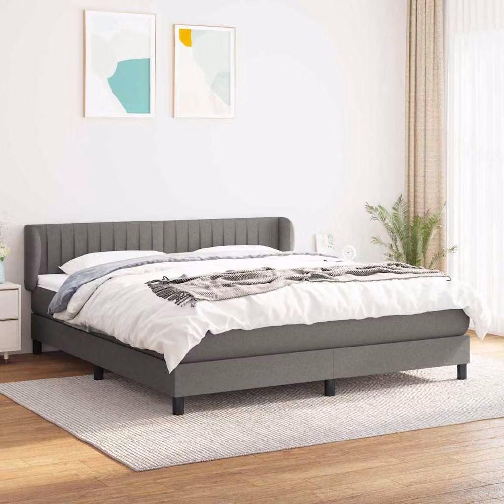 vidaXL Giroletto a Molle Ibrido con Materasso in Tessuto Grigio e Bianco L/P/H: 160 x 200 x 88 cm – 1