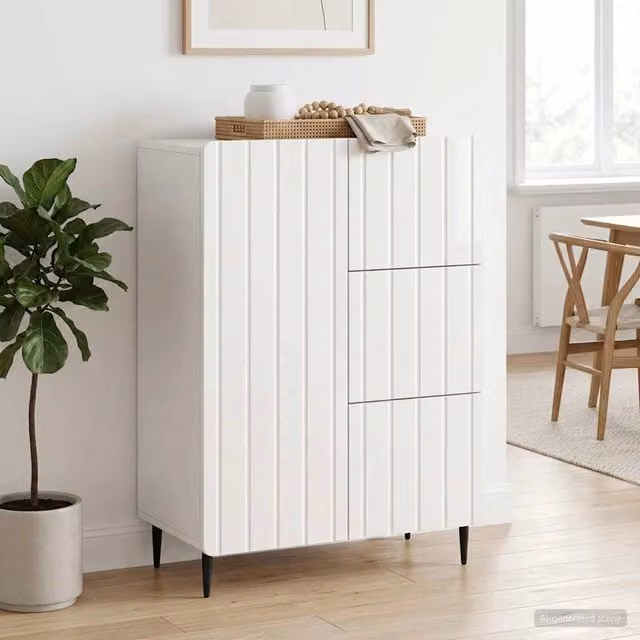 Credenza moderna vidaXL in bianco lucido con finitura in MDF e metallo L/P/H: 66 x 34,5 x 91,5 cm