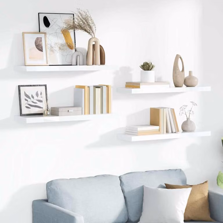 Set di 4 Scaffali a Parete vidaXL in MDF Bianco Lucido L 23 cm x P 23,5 cm x H 3,8 cm