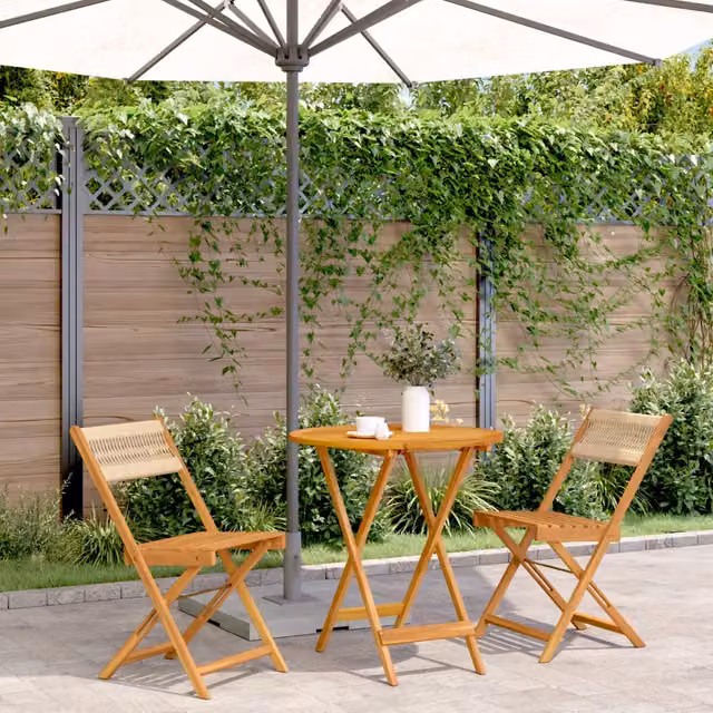 Set da Bistrot vidaXL 3 Pezzi Beige in Polipropilene e Legno di Acacia Olio L/P/H: 75 x 52,5 x 70 cm – 1